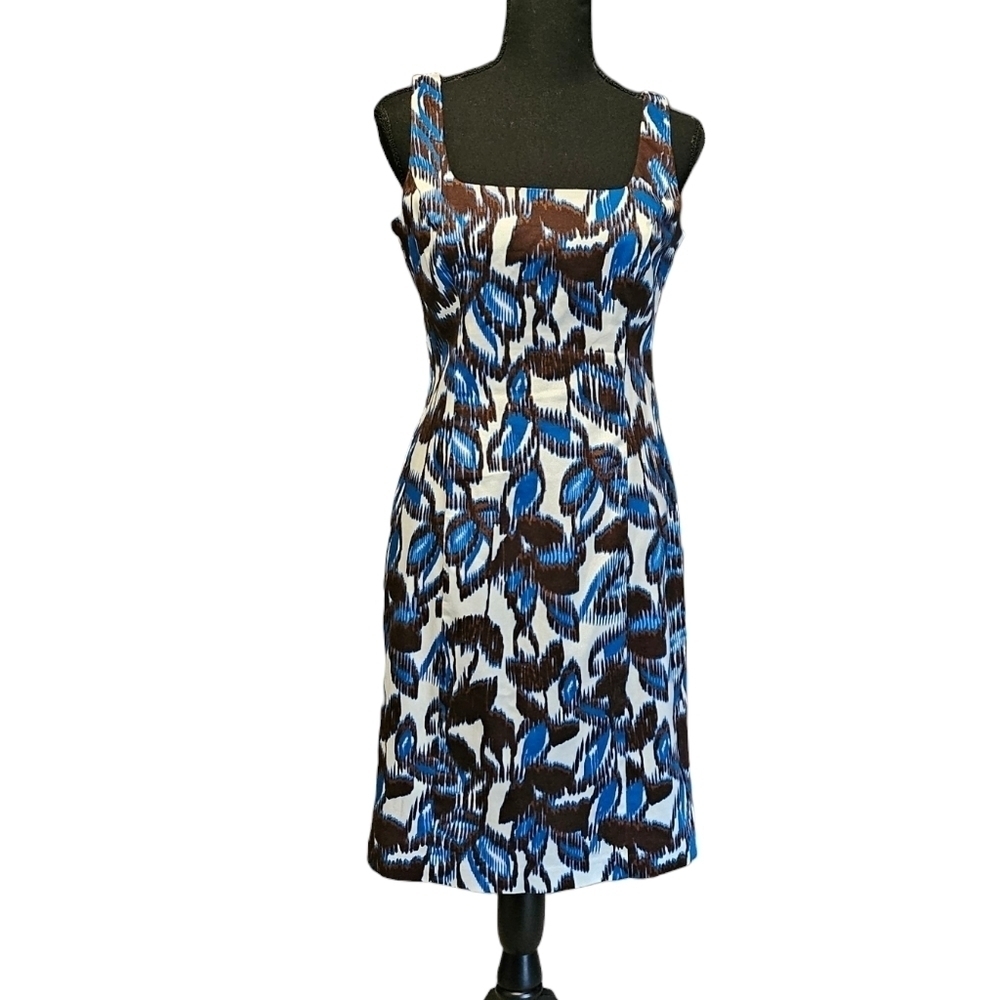 American Living Brown & Blue Floral Sheath Dress 97% Cotton 3% Elastane Size 6